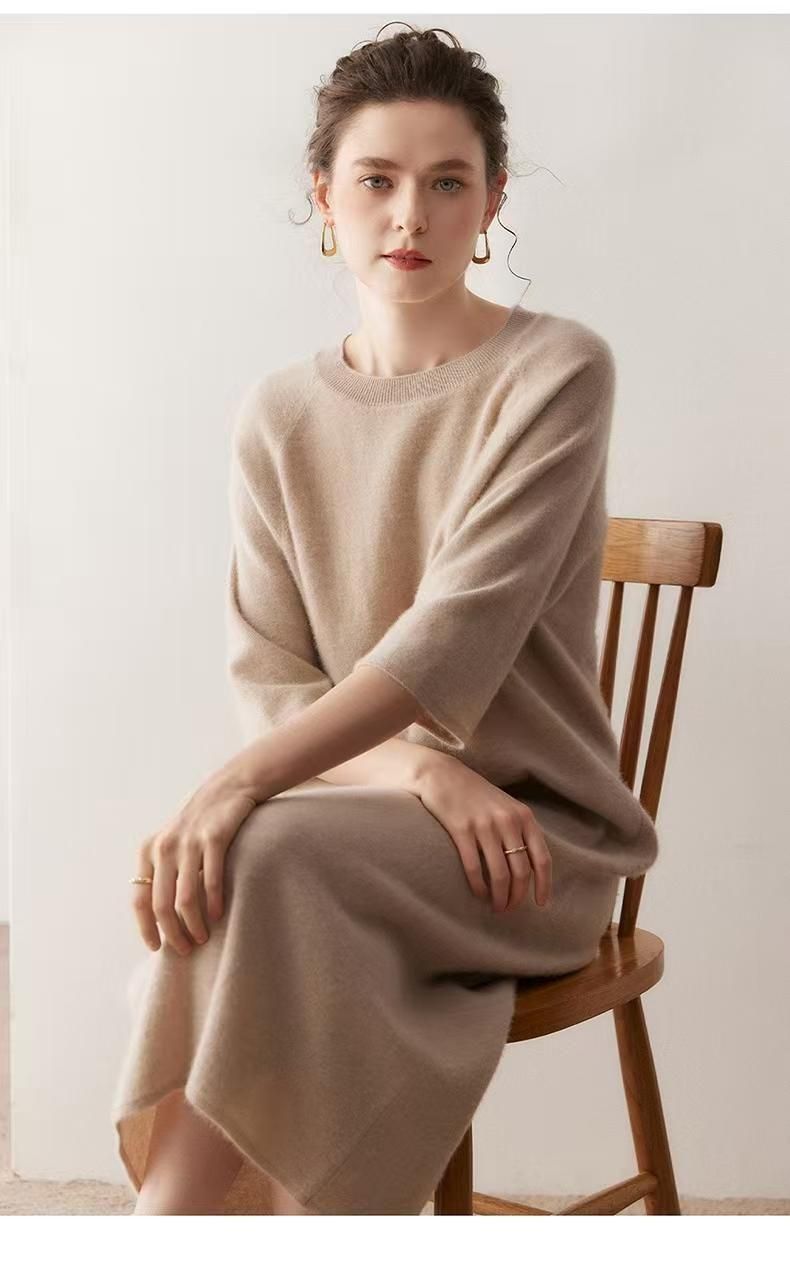 2025A/W100% cashmere A line simple dress (4 colors)