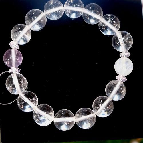 ヒマラヤ水晶ブレスレット12玉、ムーンストーン11mm、フロライト
