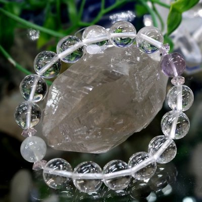 完全天然純粋な水晶　ヒマラヤ水晶12mm玉、ムーンストーン11ｍｍ、フロライト11ｍｍ　腕サイズ17cm　箱プレゼント付き