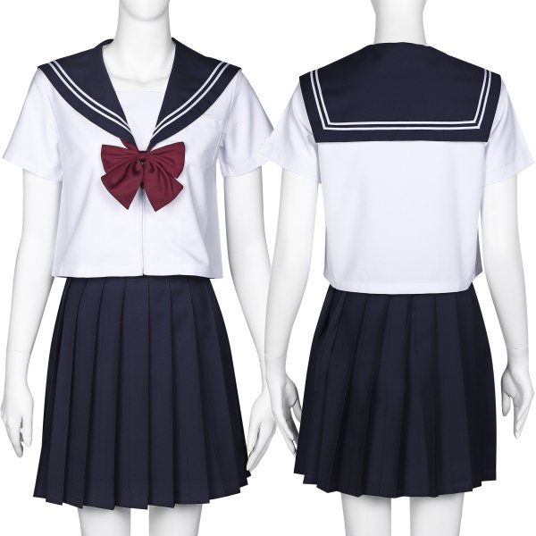 セーラー服 コスプレ 本格 白色 5サイズ 制服 学生服 JK 女子高生 赤いリボン 二本線 大きいサイズ