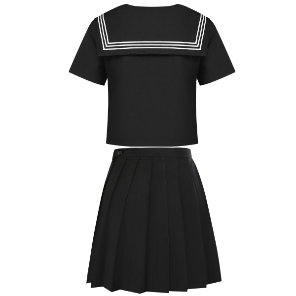 セーラー服 コスプレ 本格 黒 5サイズ 制服 学生服 JK 女子高生 赤いリボン 三本線 大きいサイズ