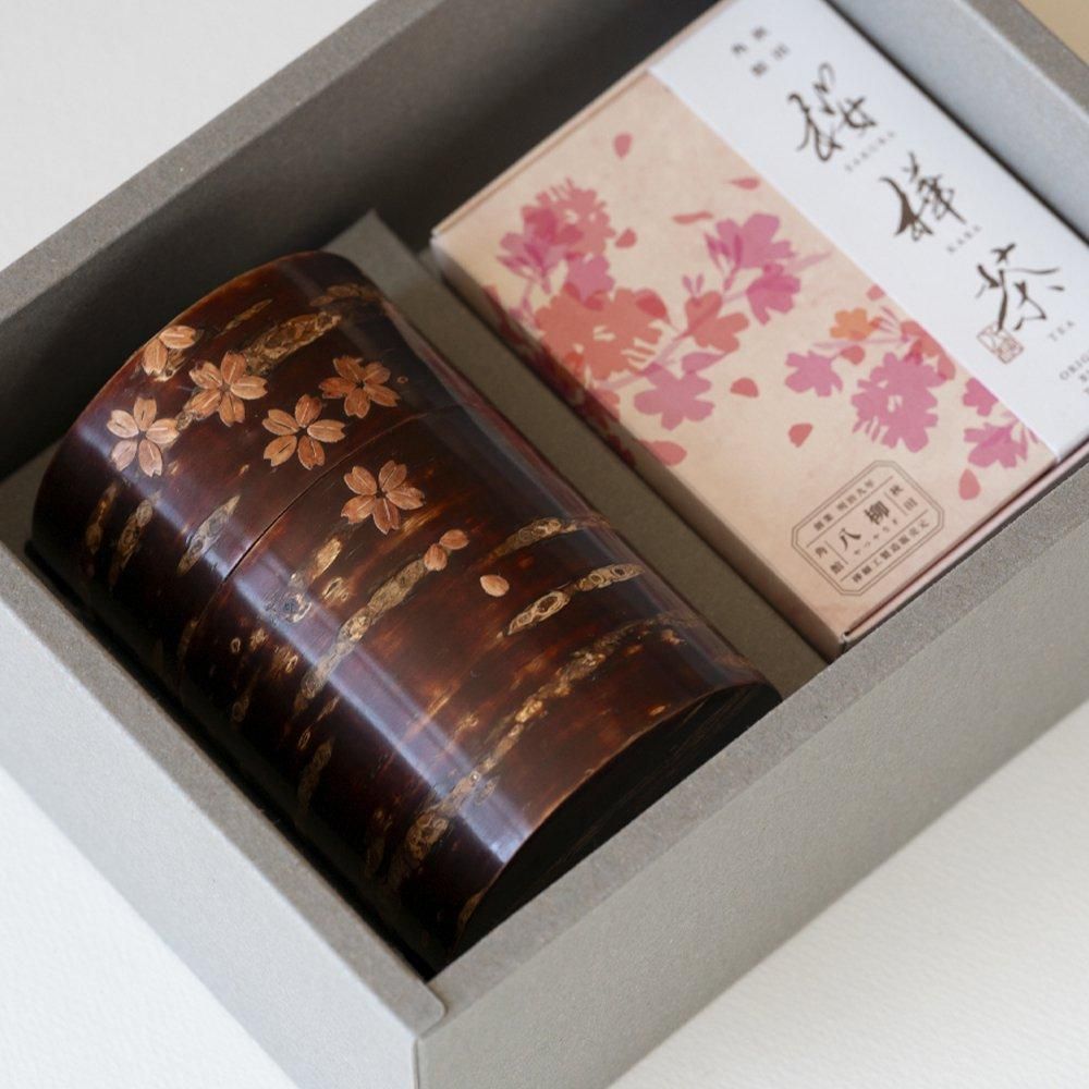 桜樺茶ギフトセット|総皮茶筒 大 無地皮 桜吹雪|角館 樺細工 桜樺茶ギフトセット|総皮茶筒 大 無地皮 桜吹雪|角館 樺細工