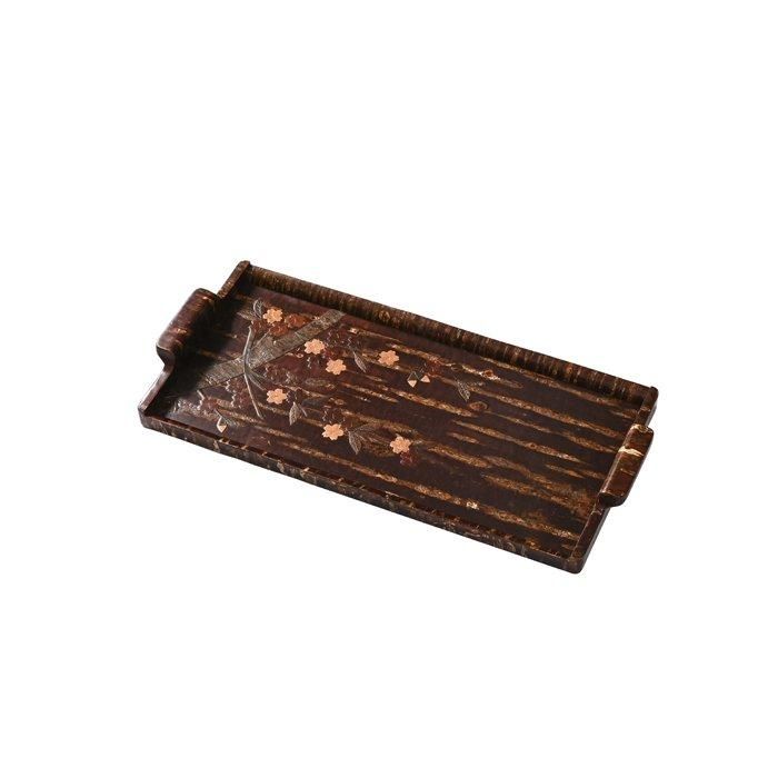 秋田の伝統工芸品「樺細工」製,紅桜,トレイ,お盆。桜皮細工
