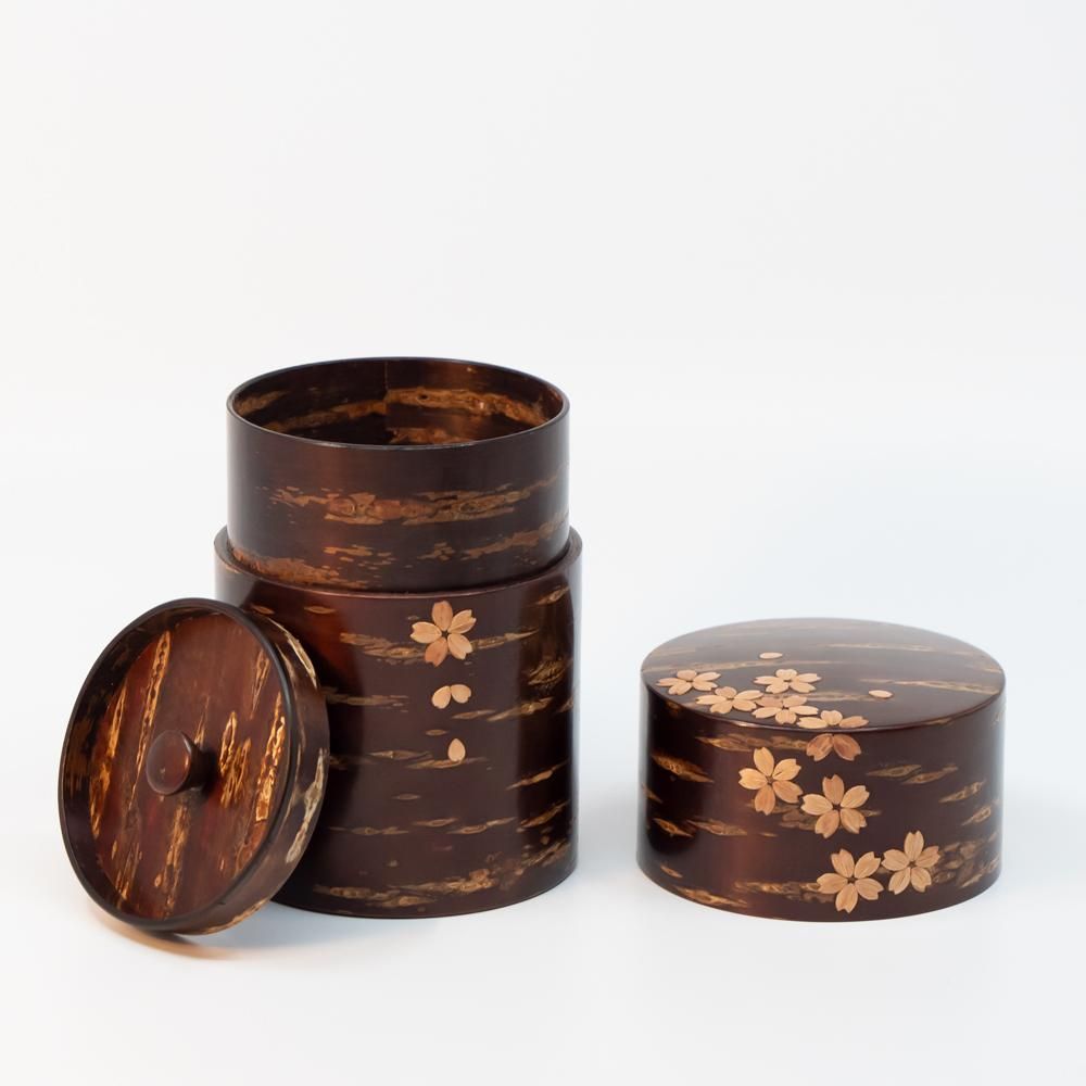 樺細工　総皮茶筒　大 樺細工 茶筒 | 総皮茶筒 | 散花 大 | 角館伝四郎