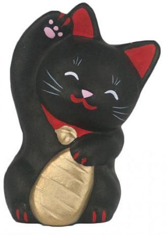 あかねこちゃんと黒こばんちゃん(大きさ約11センチ)招き猫 土 あかねこちゃんと黒こばんちゃん(大きさ約11センチ)招き猫 土