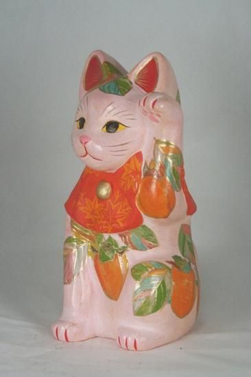 10月生まれのための招き猫 柿ちゃん（大きさ約19センチ） 土人形