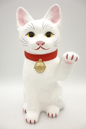 白きつね猫 長浜人形 大きさ約センチ 土人形 置物 風水グッズ 縁起物 開店祝い 記念品 島根の招き猫工房