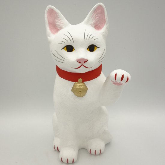 白きつね猫【長浜人形】（大きさ約20センチ）土人形 置物 風水 