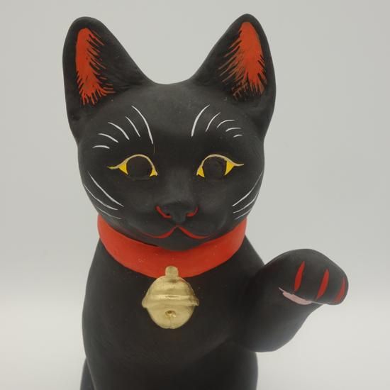 黒きつね猫【長浜人形】（大きさ約20センチ）土人形 置物 風水