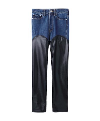 JOHN LAWRENCE SULLIVAN DENIM & VEGAN LEATHER BI-COLOR PANTS ジョン ローレンス サリバン  ヴィーガンレザー バイカラー パンツ ウォッシュド スリット デニム デニム通販 取扱 大阪　ＤＡＭＩＥＲ　大阪市中央区南船場4-13-5 ...