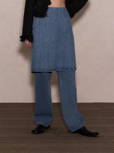 JOHN Denim Skirt Effect Trousers  ǥ˥ॹ եȥȥ饦