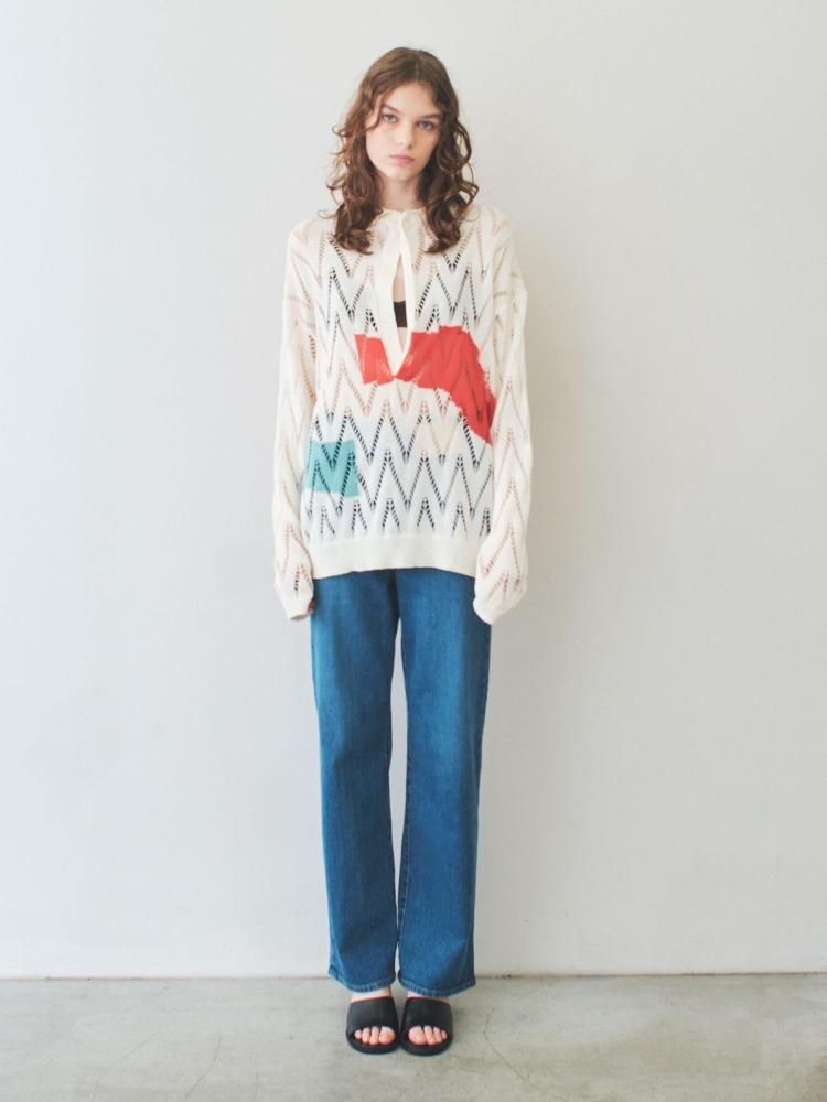 drawing knit top soduk soduk】drawing knit top/ gray soduk/drawing