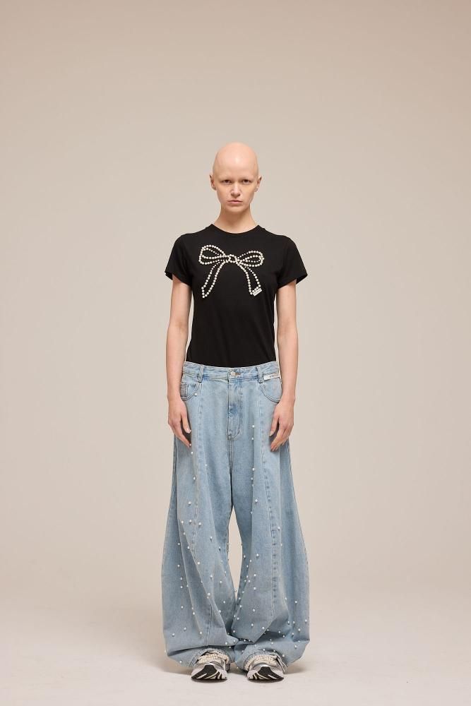 【KIMHEKIM】パール付きデニム Pearl Embellished Balloon Jeans ☆PEARL EMBELLISHED JEANS パール装飾ジーンズ/KIMHEKIM