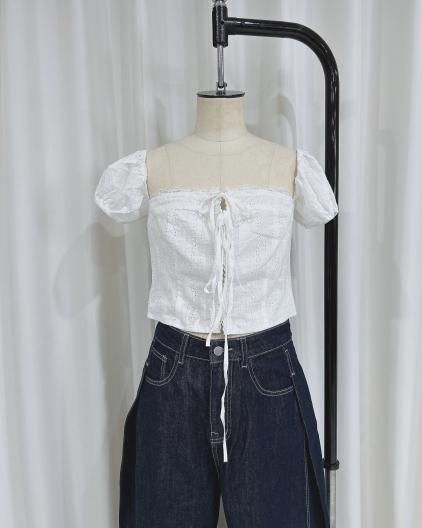 AR PUFFSLEEVE LACE BLOUSE  ѥե꡼ 졼֥饦