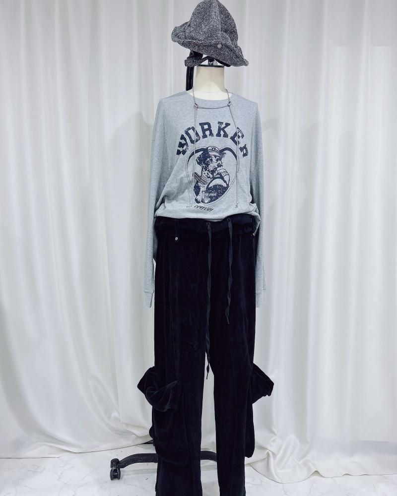 OPEN YY ROLLED WAIST VELOUR CARGO PANTS オープンワイワイ