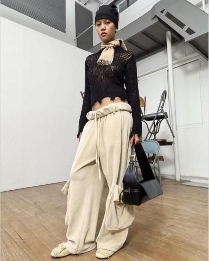 OPEN YY ROLLED WAIST VELOUR CARGO PANTS  ץ磻磻   ٥  ѥ