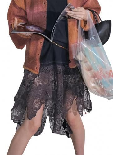 スカート perverze check lace jagged-hem skirt PERVERZE Knit Lace Jagged-hem Skirt パーバーズ ジャゲドヘム