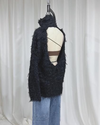 Determ Open-Back Shaggy Turtleneck Knit ǥ ץХå 㥮 ȥͥå ˥å