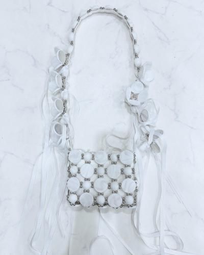 rivnobuhikoフラワー装飾ホワイトショルダーバッグ RIV NOBUHIKO FLOWER SHOULDER BAG リブノブヒコ フラワー ショルダー