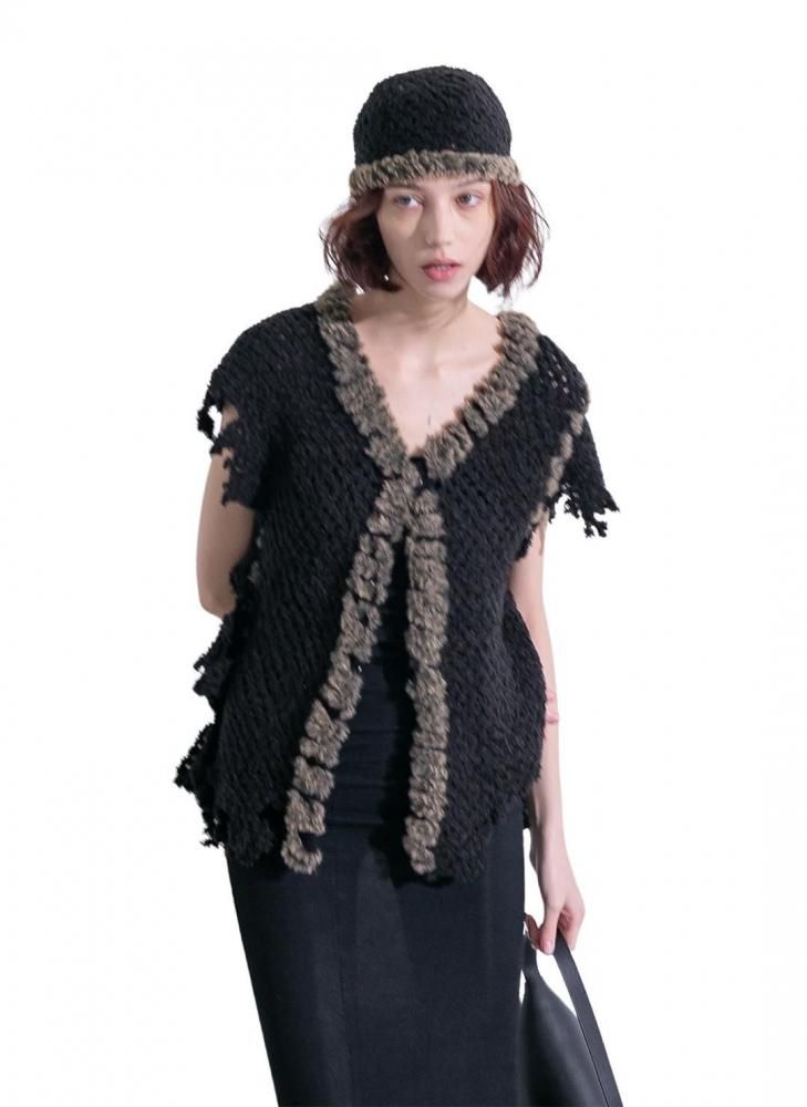 PERVERZE Fluffy-trim Mesh Knit Cap パーバーズ フルッフィ