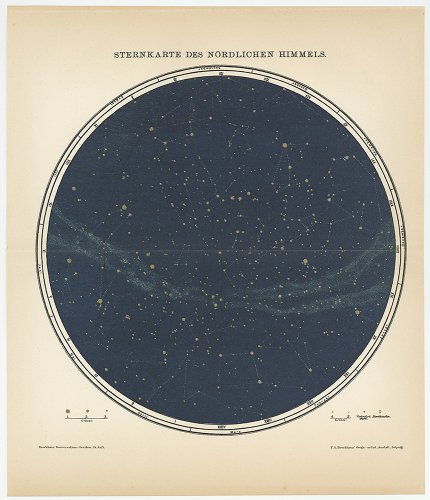 天文図版「北天の星図」（ドイツ1890年頃）