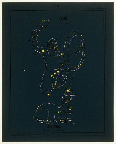透過光式星座図版「オリオン座とうさぎ座」 1855年頃