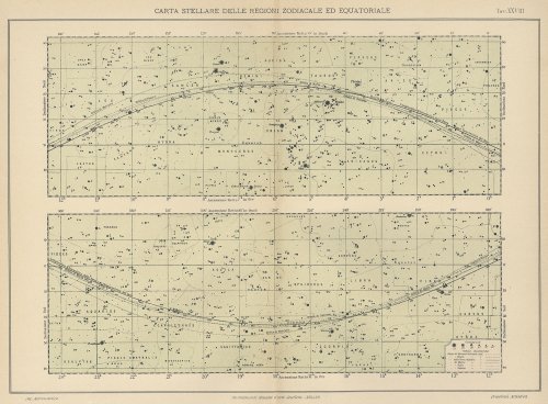 天文図版「CARTA STELLARE DELLE REGIONI ZODIACALE ED EQUATORIALE」（イタリア1904年頃）
