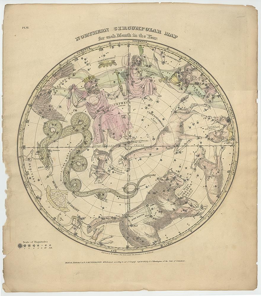 天文図版「バリット星図・北天の星座」(アメリカ 1835年 天文図版「バリット星図・北天の星座」(アメリカ 1835年