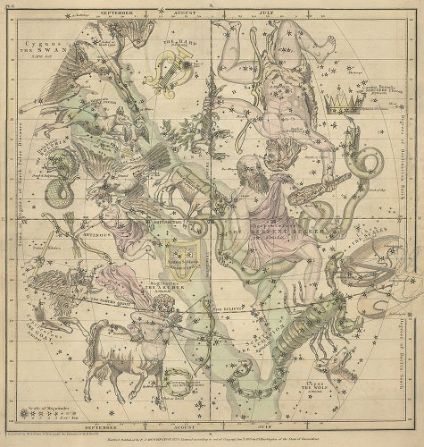 天文図版「バリット星図・7月から9月の星座」（アメリカ 1835年）
