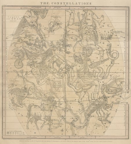 天文図版「バリット星図・7月から9月の星座」（アメリカ 1856年）