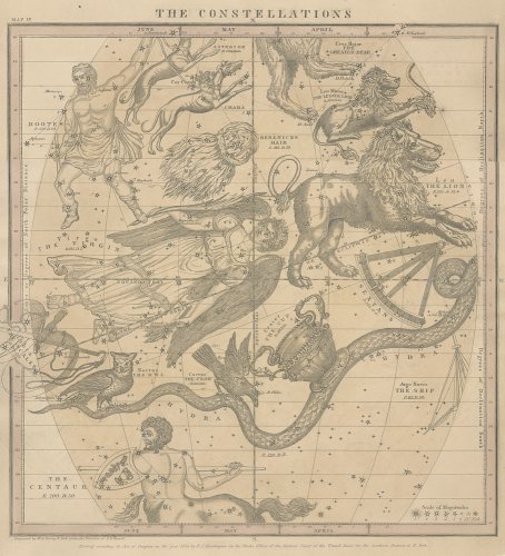 天文図版「バリット星図・4月から6月の星座」（アメリカ 1856年）