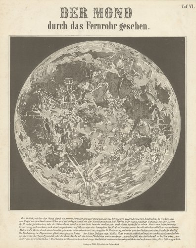 透過光式天文図版「DER MOND durch das fernrohr gesehen.」月（ドイツ1850年頃）