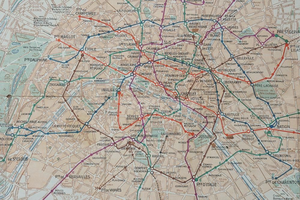 フランスアンティーク パリの地図 パリ メトロ plan de paris