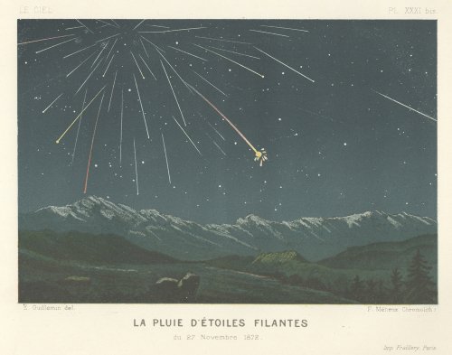 天文図版「Le Ciel」流星雨（アンドロメダ座流星群/ビエラ彗星）（フランス 1877年）