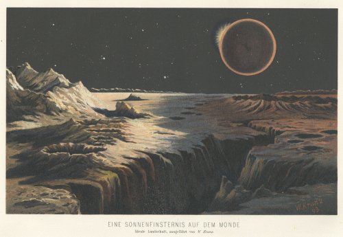 天文図版「EINE SONNENFINSTERNIS AUF DEM MONDE.」金環日食（ドイツ 1898年）