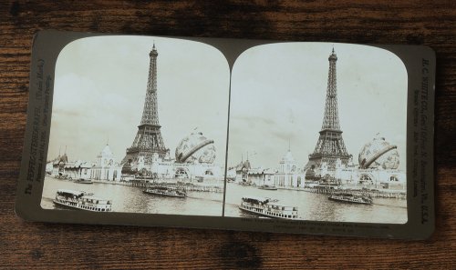 ステレオ写真「1900年パリ万博のエッフェル塔と天球儀 」