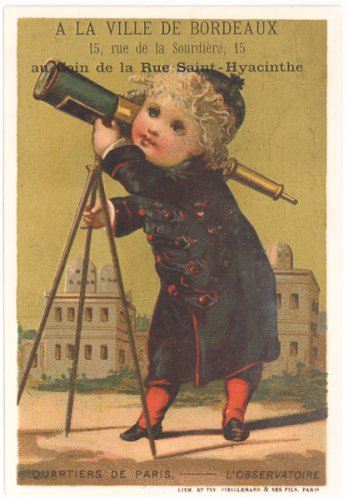 望遠鏡と子供のクロモカード（フランス）