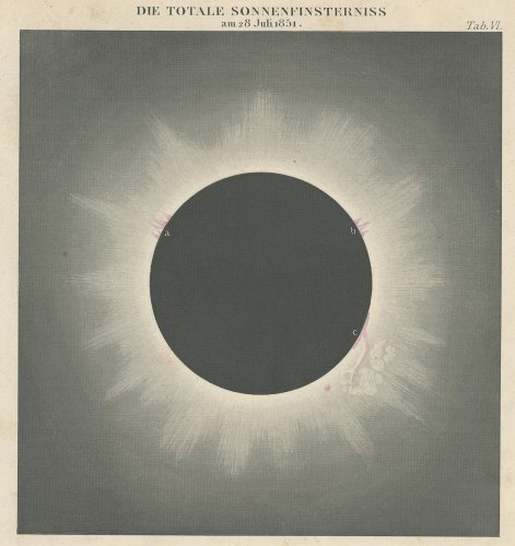 天文図版「皆既日食 1851年7月28日」（ドイツ1856年）