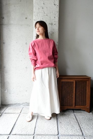 YAMMAヤンマ産業 会津木綿 トレーナー シャツ ショート丈 ピンク縞