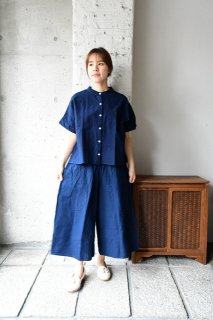 (即売)ヤンマ産業　松阪木綿スタンドカラーシャツ袖付き　濃紺　ASC-SH-SD　
