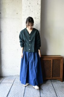 （ご予約・9月末お届け）ヤンマ産業　会津木綿ダボ袖ジャケット　ミドル丈　黒緑　ADS-JK-M　