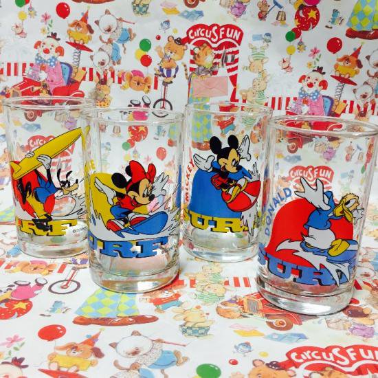 Disney Surf Glass Micky Minnie Goofy Donald ディズニー グラス 4コset Toyshop8 アメリカ雑貨 通販 豊橋市