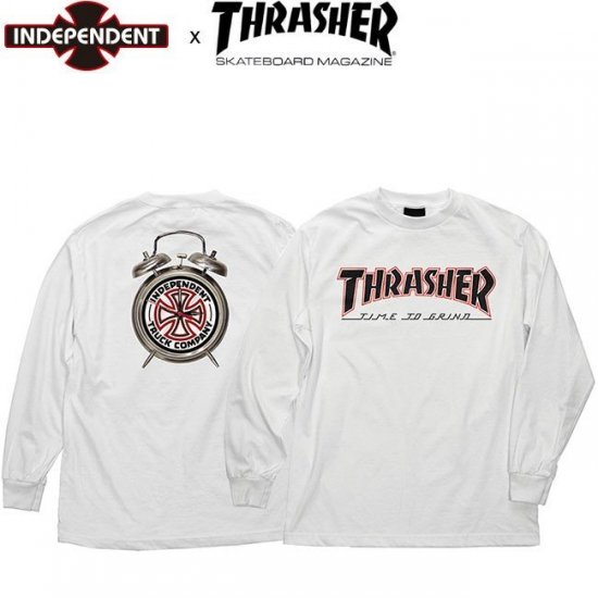 INDEPENDENT x THRASHER TIME TO GRIND LS TEE INDY WHITE インディ スラッシャー 長袖  ロングスリーブ Tシャツ ロンT ホワイト - FIVE CROSS ONLINE STORE