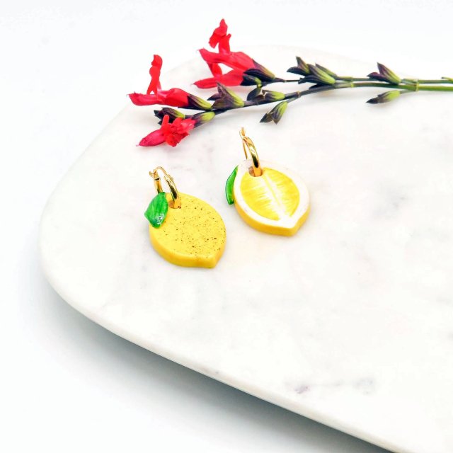 ڥԥPorcelain Lemon Hoop EarringsHOP SKIP & FLUTTER