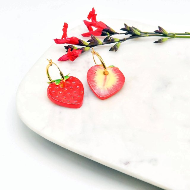ڥԥPorcelain Strawberry Hoop EarringsHOP SKIP & FLUTTER