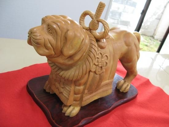即納！干支置物決定版 王者の勇姿 土佐闘犬の横綱 50cmもの大木彫作品
