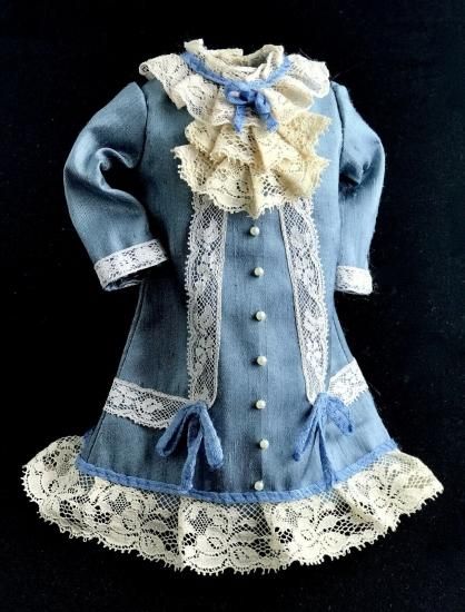 即納！【送料198円】美品 小さなビスクドール用シルクドレス スカイ 