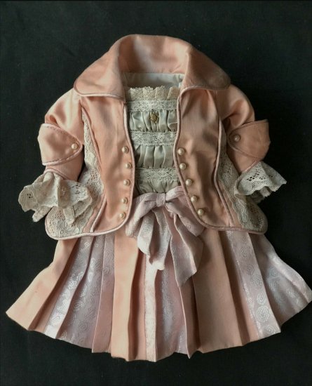 ビスクドール用ドレス 50cmの人形用 ピンク/クリームウエスト約31ｃｍ