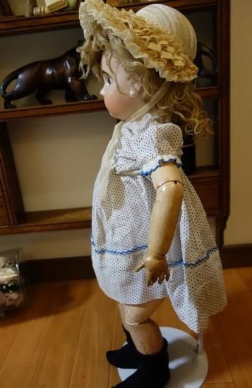 ヴィンテージ/アンティーク人形 フレンチファッションビスクドール 真珠レース帽子 即納！アンティーク ビスクドール ジュモー オープンマウス