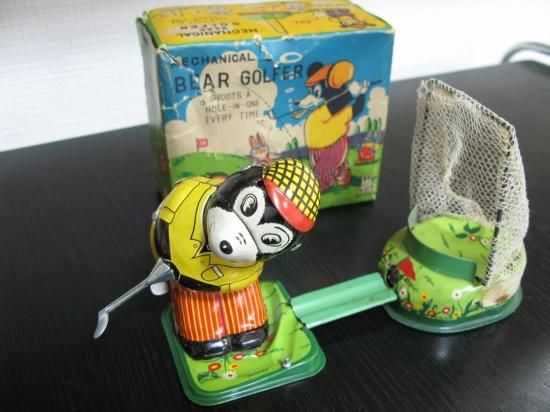 即納！[日本製] 当時物 TPS トープレ 熊のゴルファー MECHANICAL BEAR GOLFER | ブリキ/JAPAN オリジナル箱付　クマ　 ゴルフ - ビスクドール | アンティークの通販店舗【ワールドドール】
